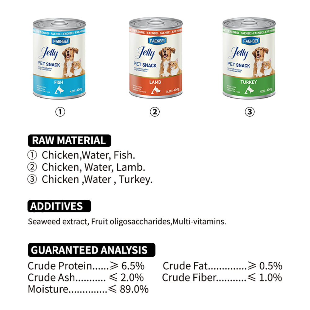 Can Food for Cat & Dog Jelly, Classic Dog Food, Fish/Turkey/Lamb, 400g Can (Pack of 24)