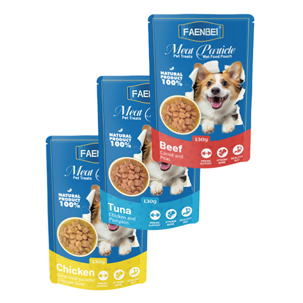 100PCS Meat Particle Dog Treats Wet Food Pouches, Flavor in Gravy, 130g Pouches (Pack of 12)