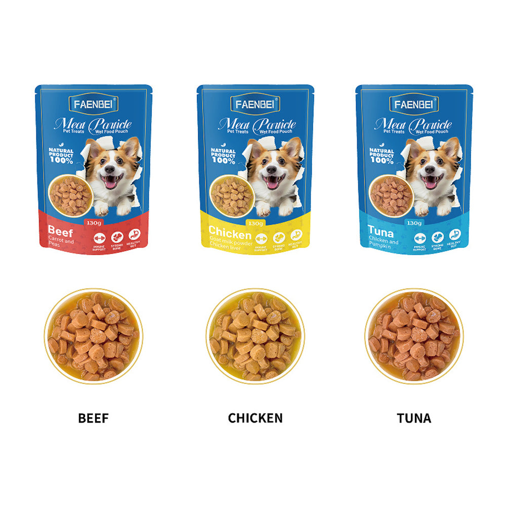 100PCS Meat Particle Dog Treats Wet Food Pouches, Flavor in Gravy, 130g Pouches (Pack of 12)