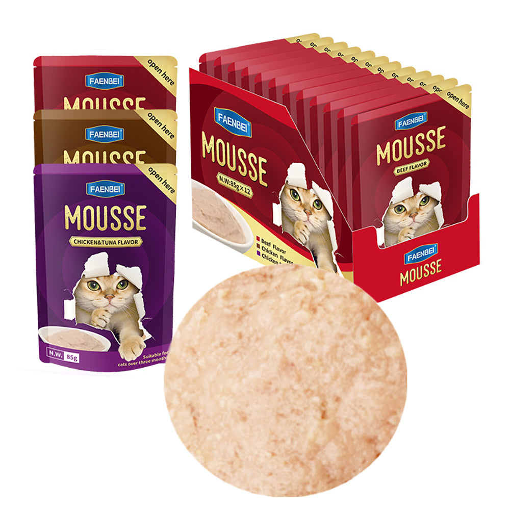 144PCS Natural Cat Treat Mousse Pouch, Wet Pureed Pet Food, Beef, Chicken, Tuna Lickable Cat Treats - (Pack of 12/144 Pouches) 85g Pouches