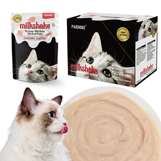 144PCS Pet Treat Milk Shake Wet Food Pouch, Pureed Cat Food Topper, Lil’ Shakes With Tantalizing Chicken Lickable Cat Treats - (Pack of 12/144 Pouches) 85g Pouches