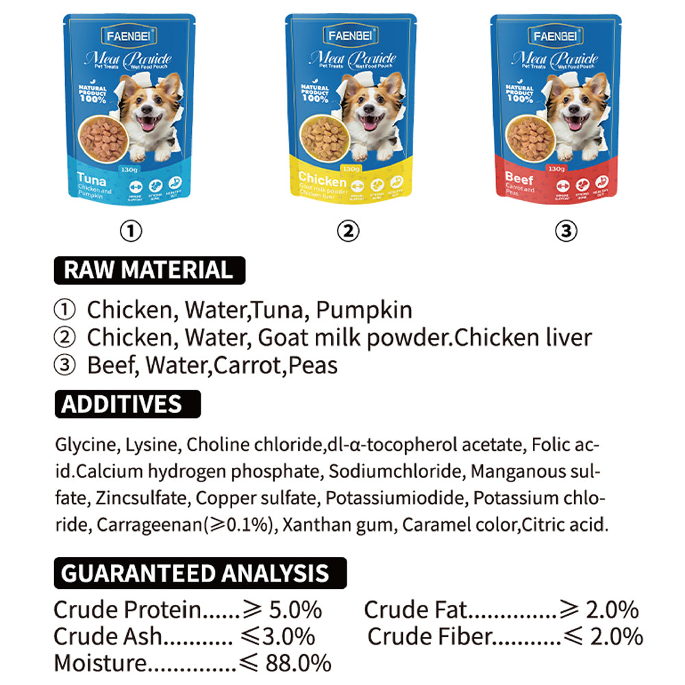 100PCS Meat Particle Dog Treats Wet Food Pouches, Flavor in Gravy, 130g Pouches (Pack of 12)