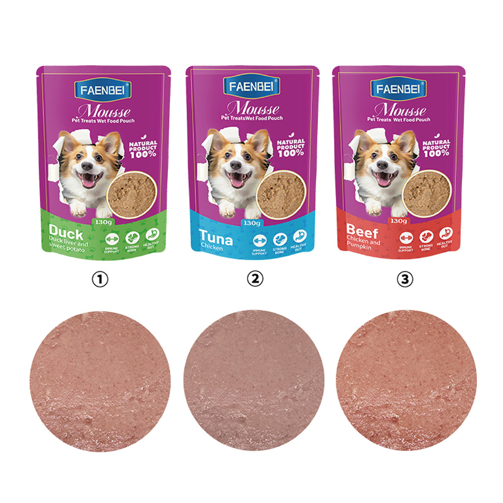 100PCS Dog Mousse Pet Treats Wet Food Pouches, Flavor in Gravy, 130g Pouches (Pack of 12)