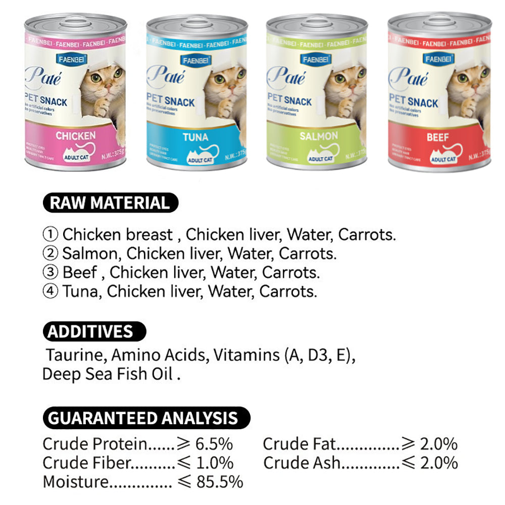 Natural Can Food for Cat Mousse, Limited Ingredient, Grain-Free Protein with No Artificial Additives, Chicken, Beef, Tuna, Salmon (24 x 375g Cans)