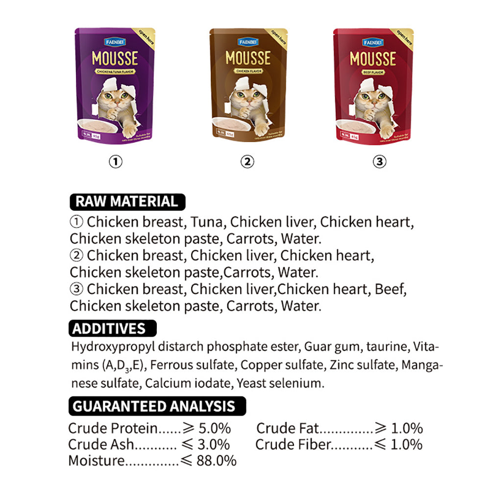 144PCS Natural Cat Treat Mousse Pouch, Wet Pureed Pet Food, Beef, Chicken, Tuna Lickable Cat Treats - (Pack of 12/144 Pouches) 85g Pouches