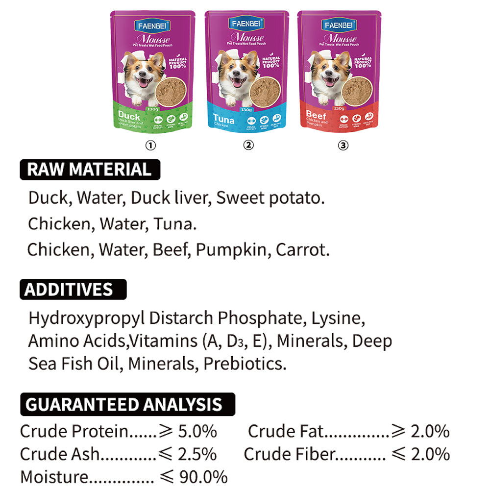 100PCS Dog Mousse Pet Treats Wet Food Pouches, Flavor in Gravy, 130g Pouches (Pack of 12)