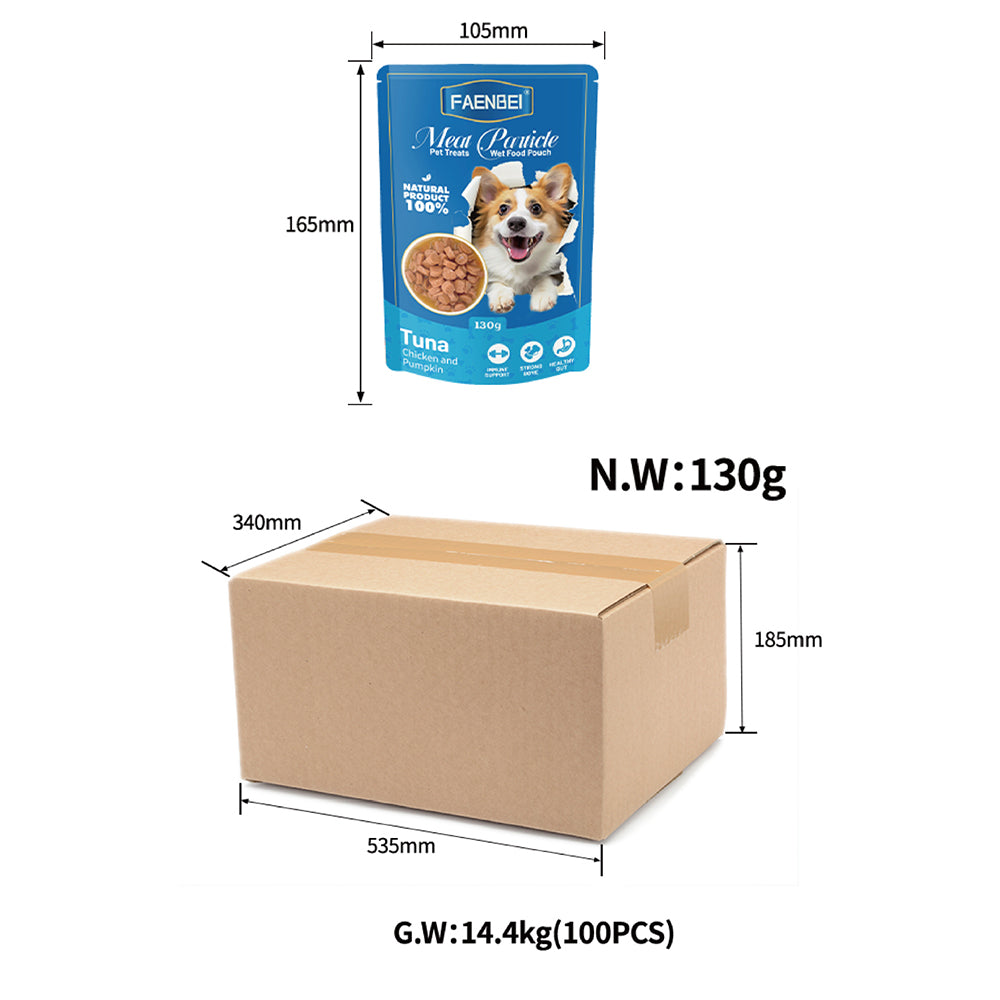 100PCS Meat Particle Dog Treats Wet Food Pouches, Flavor in Gravy, 130g Pouches (Pack of 12)
