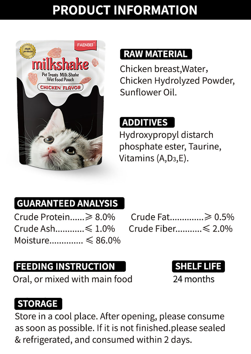 144PCS Pet Treat Milk Shake Wet Food Pouch, Pureed Cat Food Topper, Lil’ Shakes With Tantalizing Chicken Lickable Cat Treats - (Pack of 12/144 Pouches) 85g Pouches