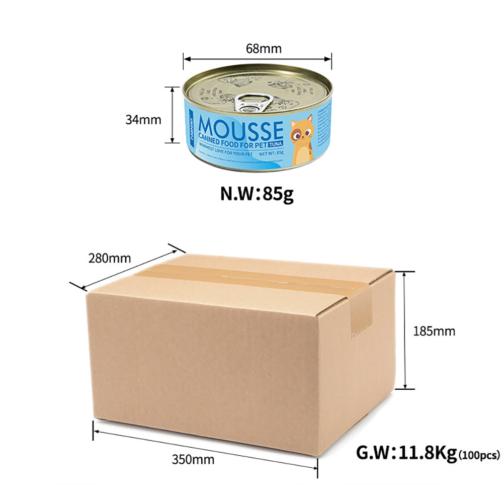 Natural Can Food for Cat Mousse, Limited Ingredient, Grain-Free Protein with No Artificial Additives, Beef, Tuna, Chicken (100 x 2.55 oz Cans)