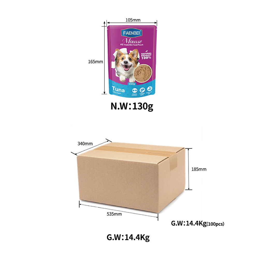 100PCS Dog Mousse Pet Treats Wet Food Pouches, Flavor in Gravy, 130g Pouches (Pack of 12)