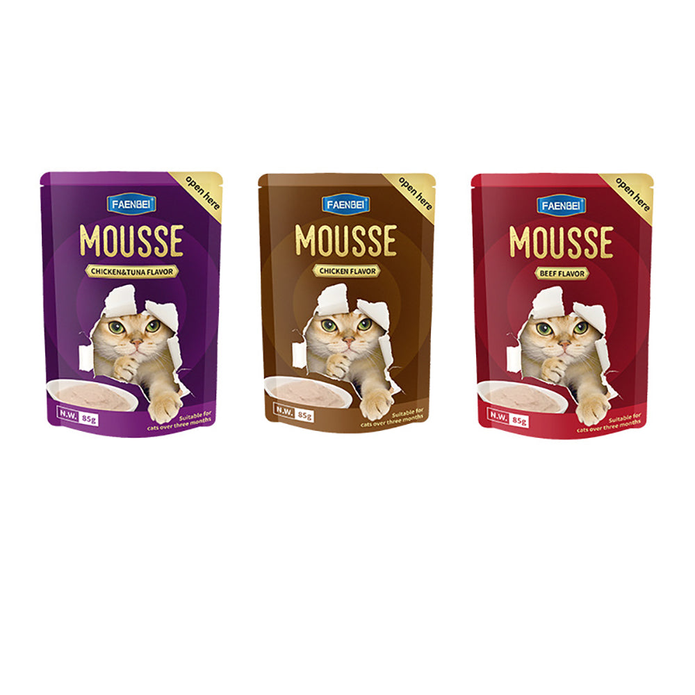 144PCS Natural Cat Treat Mousse Pouch, Wet Pureed Pet Food, Beef, Chicken, Tuna Lickable Cat Treats - (Pack of 12/144 Pouches) 85g Pouches