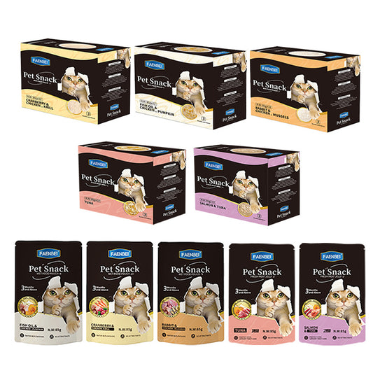 144PCS Pet Snack Wet Food Pouch, Mixed Flavors, Salmon, Tuna, Chicken, Cat Food Pouches, 85g Pouches