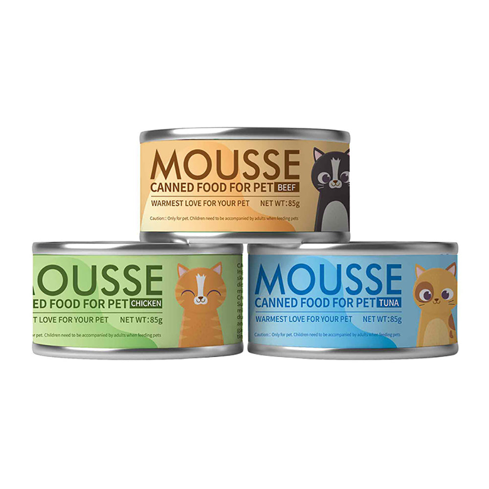 Natural Can Food for Cat Mousse, Limited Ingredient, Grain-Free Protein with No Artificial Additives, Beef, Tuna, Chicken (100 x 2.55 oz Cans)