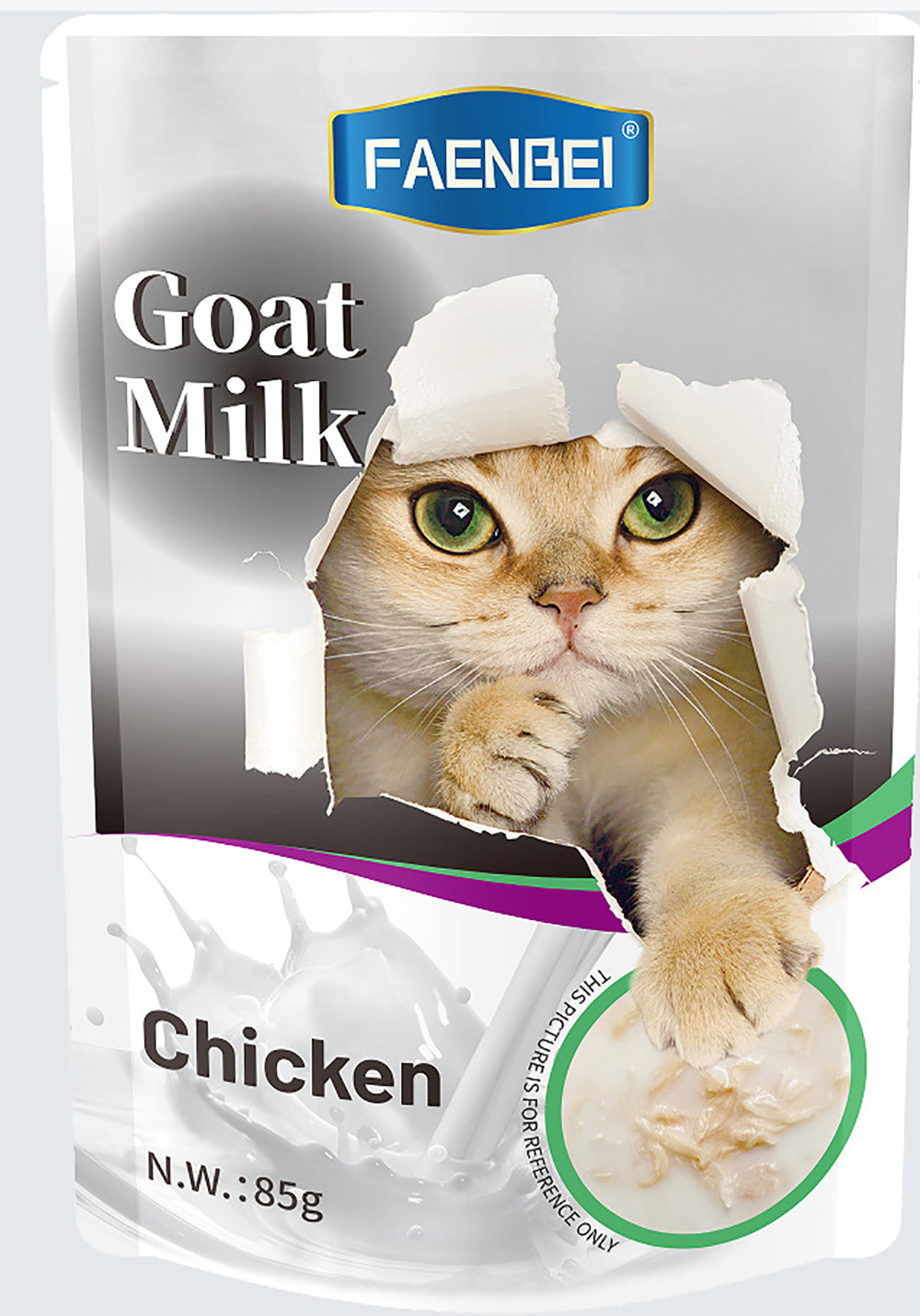 144PCS Goat Milk Cat Food Pouches, Mixed Flavors, Chicken, Rabbit, Cod, etc., Pet Snack Wet Food Bag, 85g (24 Pouch)