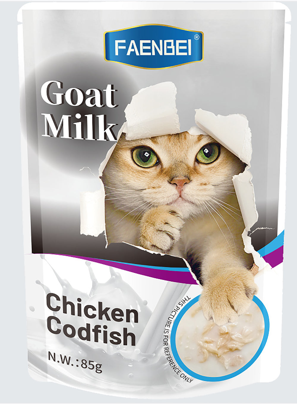 144PCS Goat Milk Cat Food Pouches, Mixed Flavors, Chicken, Rabbit, Cod, etc., Pet Snack Wet Food Bag, 85g (24 Pouch)
