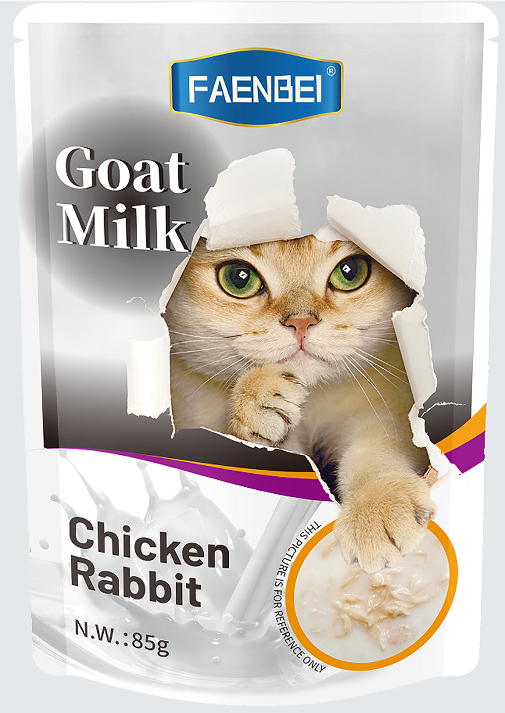 144PCS Goat Milk Cat Food Pouches, Mixed Flavors, Chicken, Rabbit, Cod, etc., Pet Snack Wet Food Bag, 85g (24 Pouch)