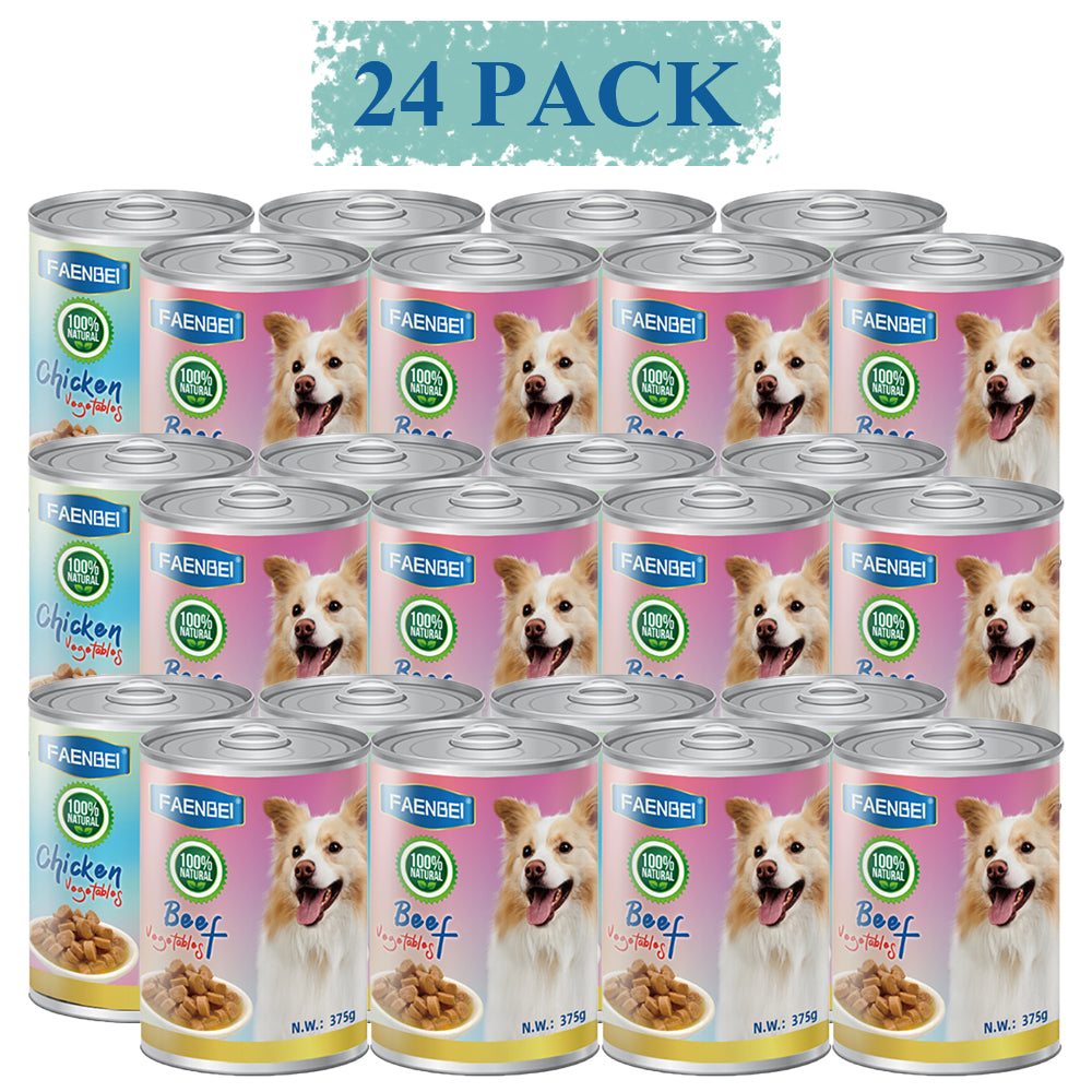 Meat Chunk Grain Free Wet Dog Food Natural Pate Chicken & Vegetables or Beef & Vegetables - (Pack of 24) 13 oz. Cans